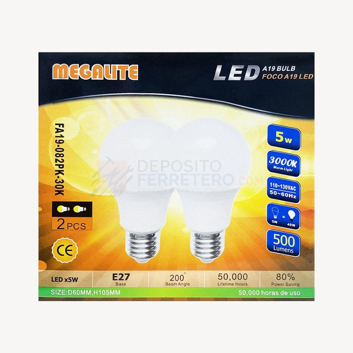 Bombillo Led 2/1 Fa19-082Pk-30K Megalite Bombillos