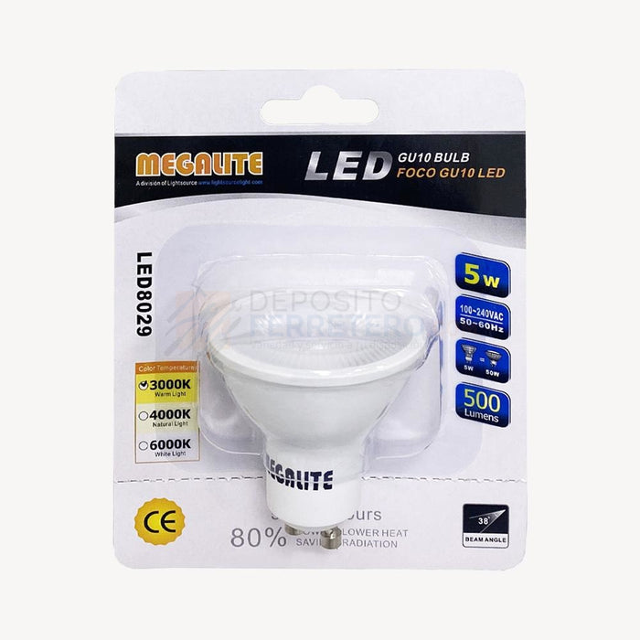 Foco Led Gu10 5W/3000K Led8029 Megalite Baterias Y Focos