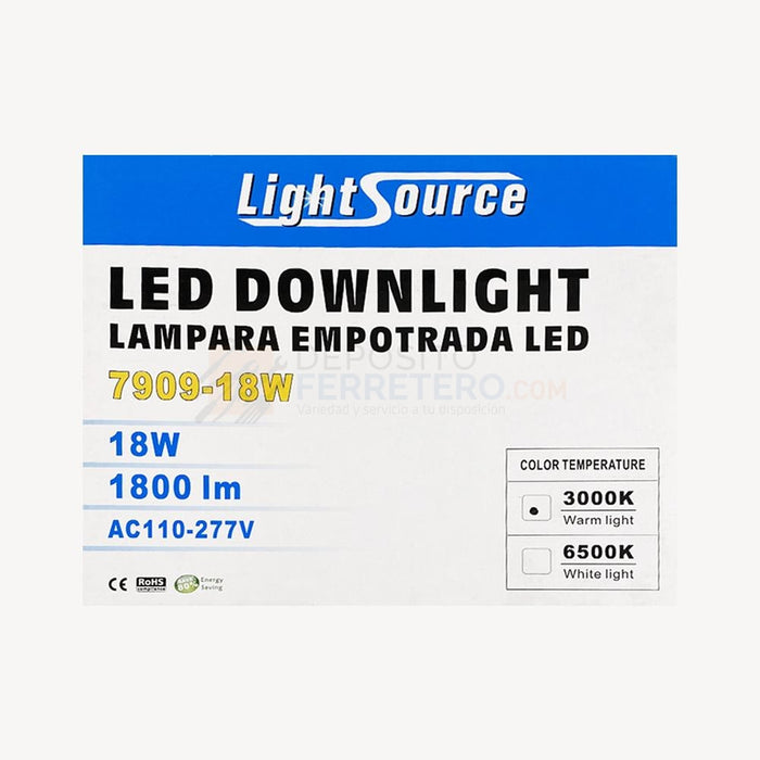 Lampara Empotrar Led 7909-18W 30K Lightsource Lámparas