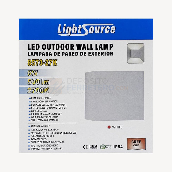 Lampara Pared Ext 8573-27K Blanco Lightsource Lámparas