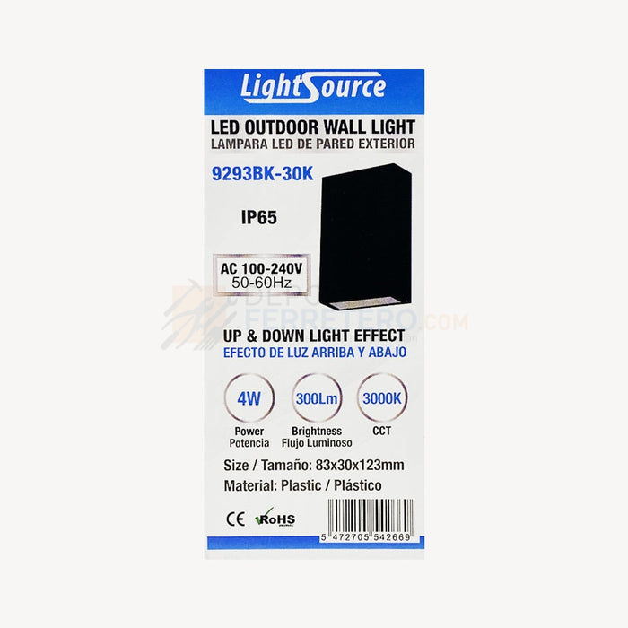Lampara Pared Led 9293Bk-30K Ngr Lightsource Lámparas