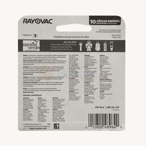 Pila Rayovac Alkaline Aa 6/1 Baterias Y Focos